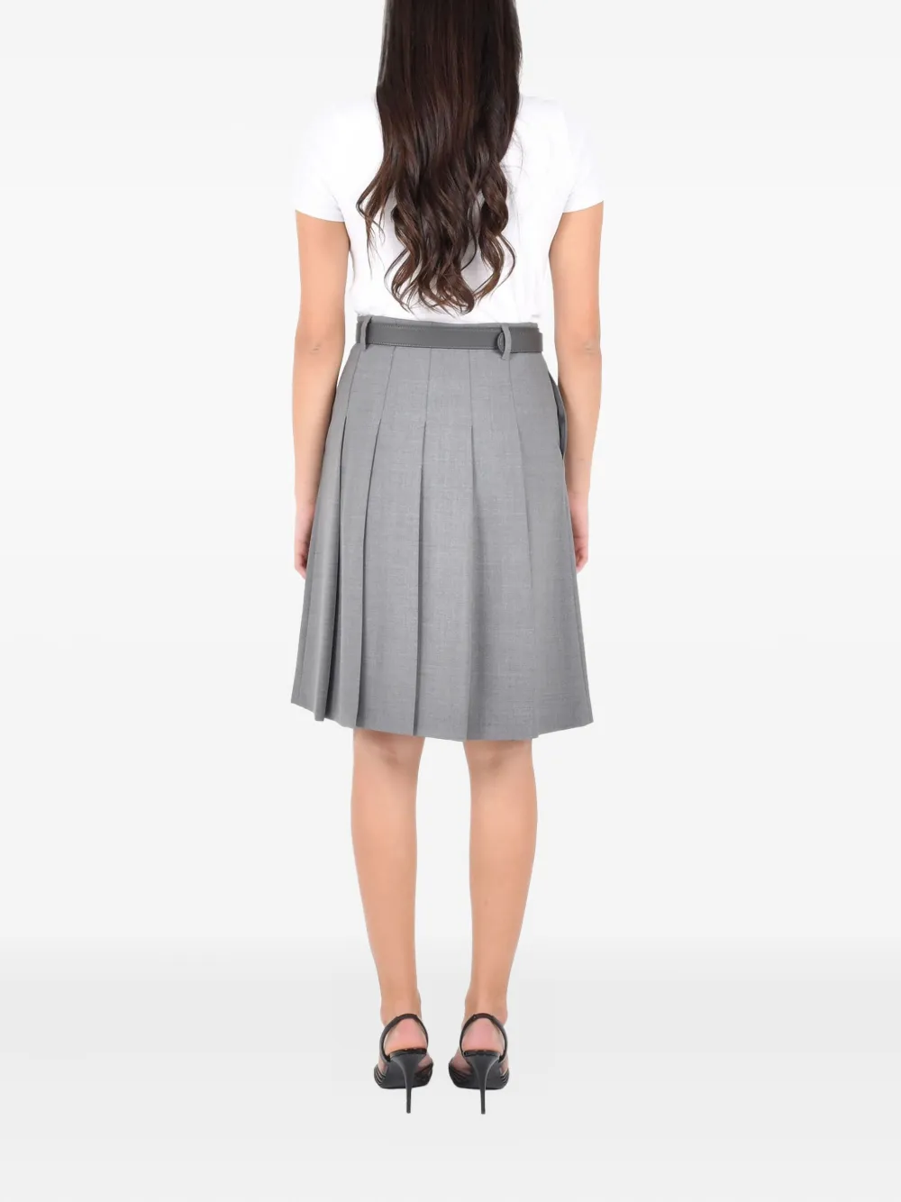 Max Mara Gimmy Pleated Belted Skirt In Gray