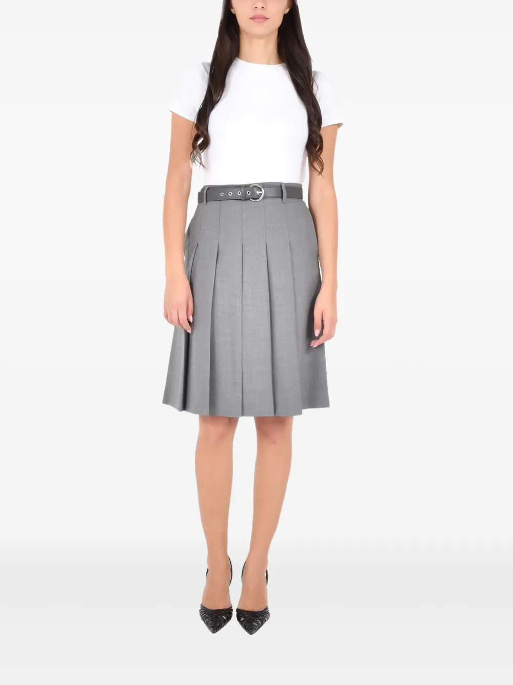 Max Mara Gimmy Pleated Belted Skirt In Gray