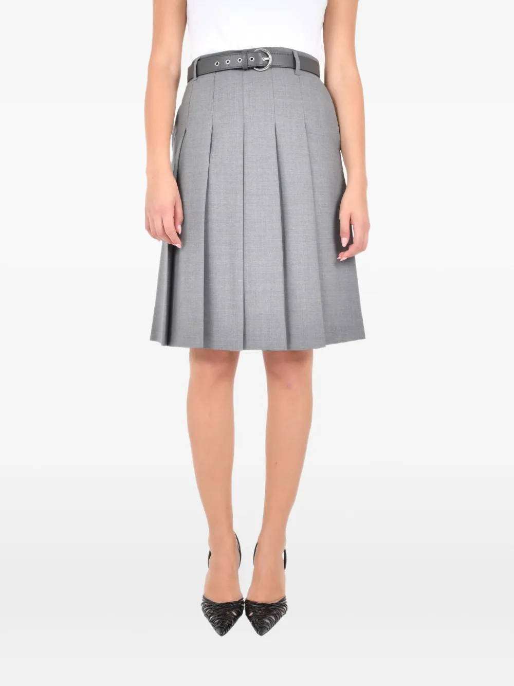 Max Mara Gimmy Pleated Belted Skirt In Gray