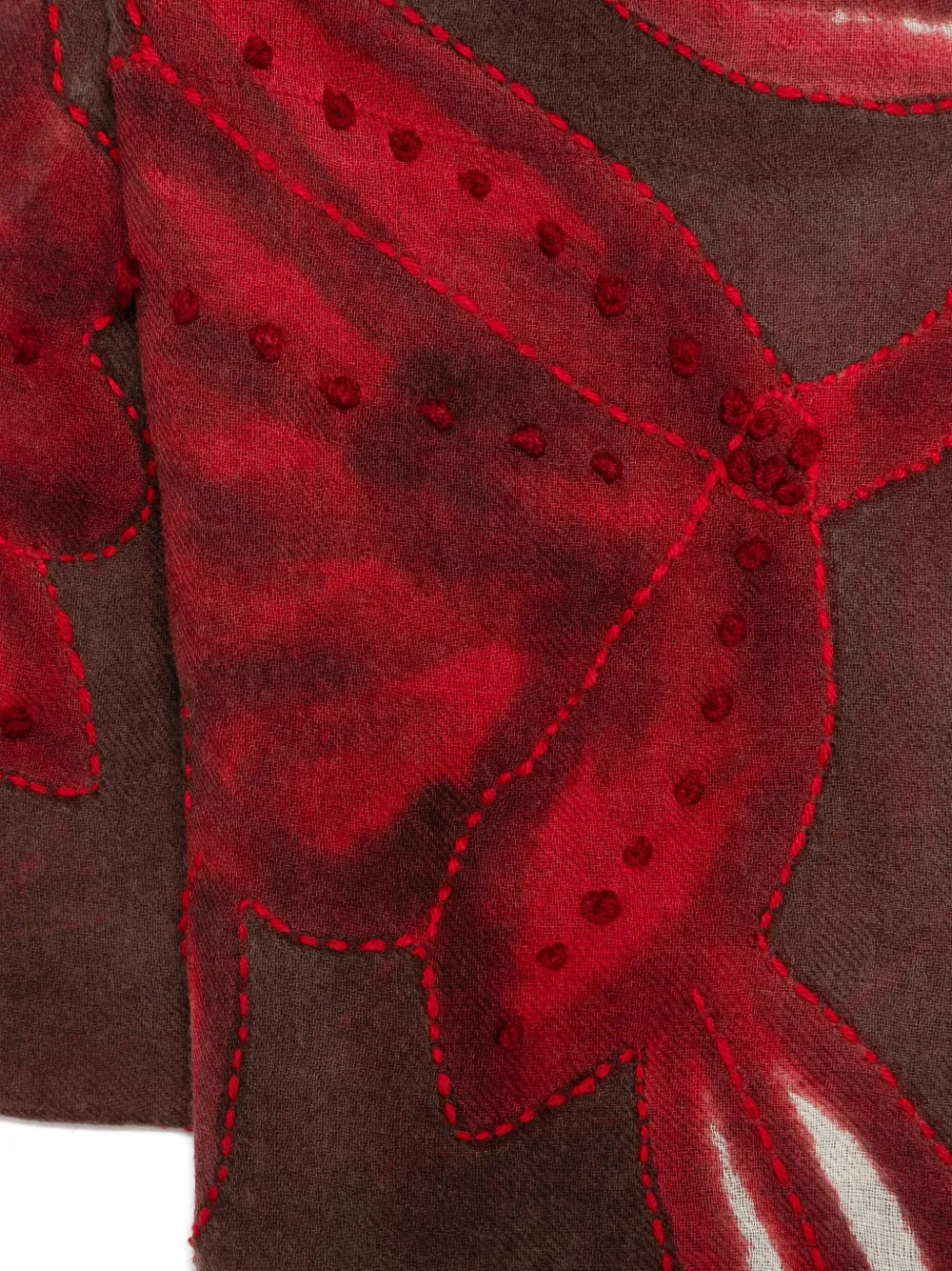 SGOMBERO CANTINE floral-appliqué fringed scarf - Bruin