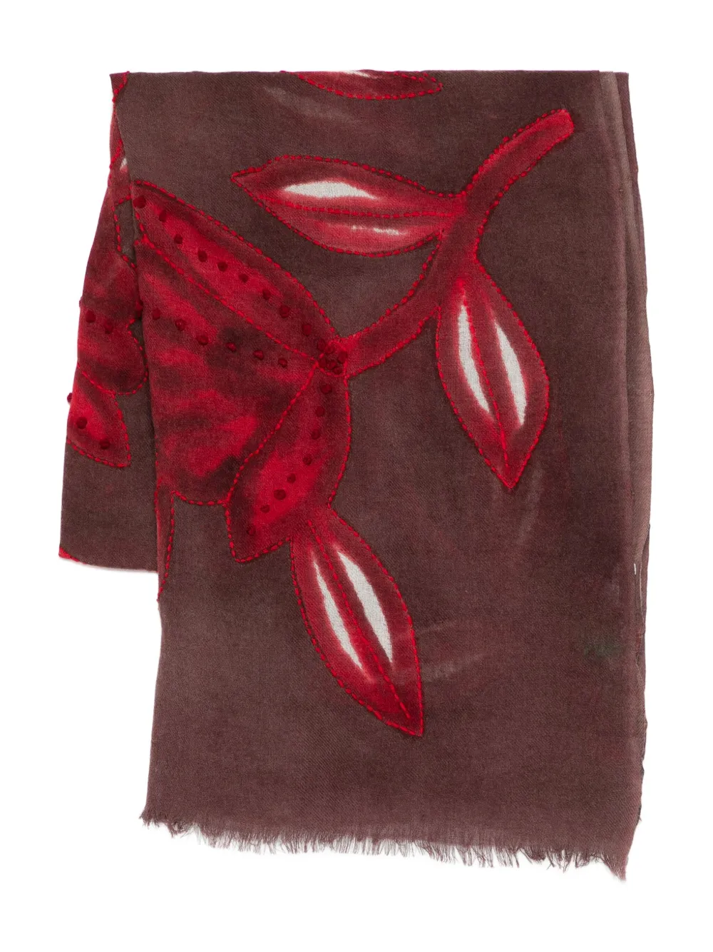 SGOMBERO CANTINE floral-appliqué fringed scarf | Brown | Image 1