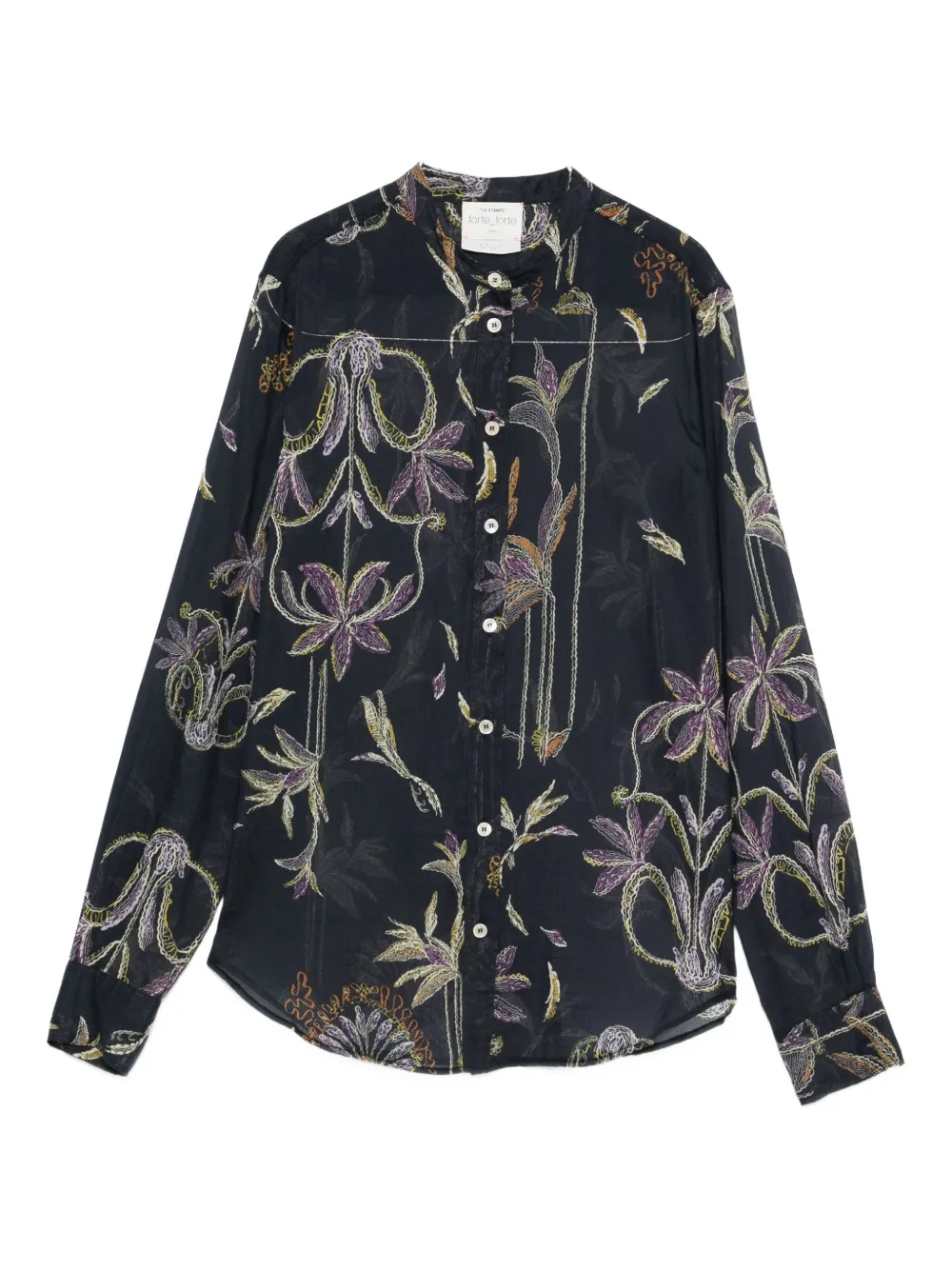Forte Forte Floral Pattern Blouse With Mandarin Collar In Black