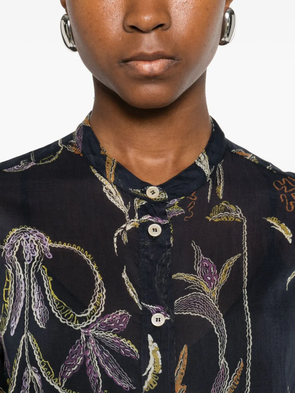 Forte Forte Floral Pattern Blouse With Mandarin Collar In Black
