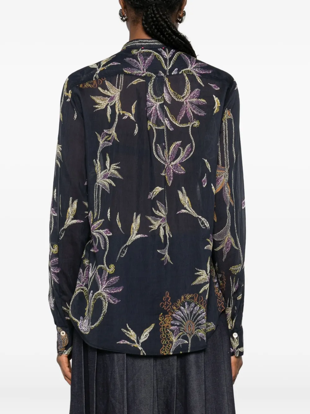 Forte Forte Floral Pattern Blouse With Mandarin Collar In Black