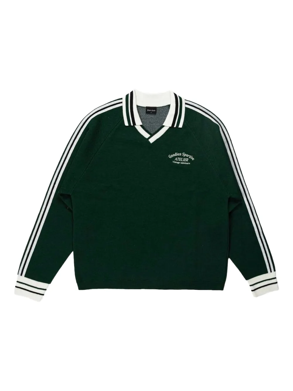 Goodies Sportive Stripe-detail Polo-collar T-shirt In Green