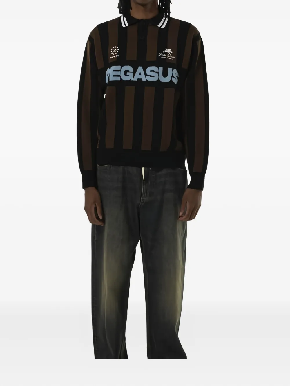 Goodies Sportive Pegasus-detail striped polo shirt - Bruin
