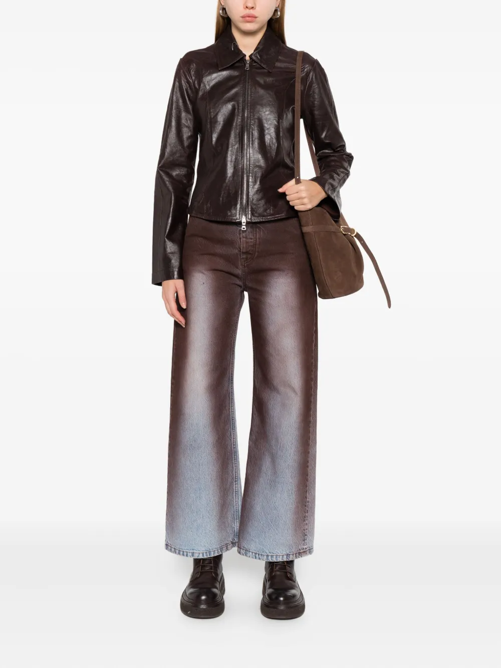 Hope Zip-fastening Leather Jacket In Brown