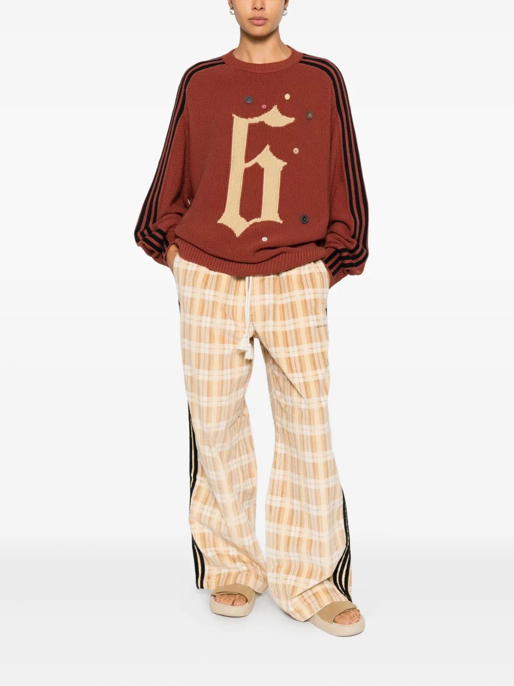 adidas ADI006 gestreepte trui met knoop Bruin