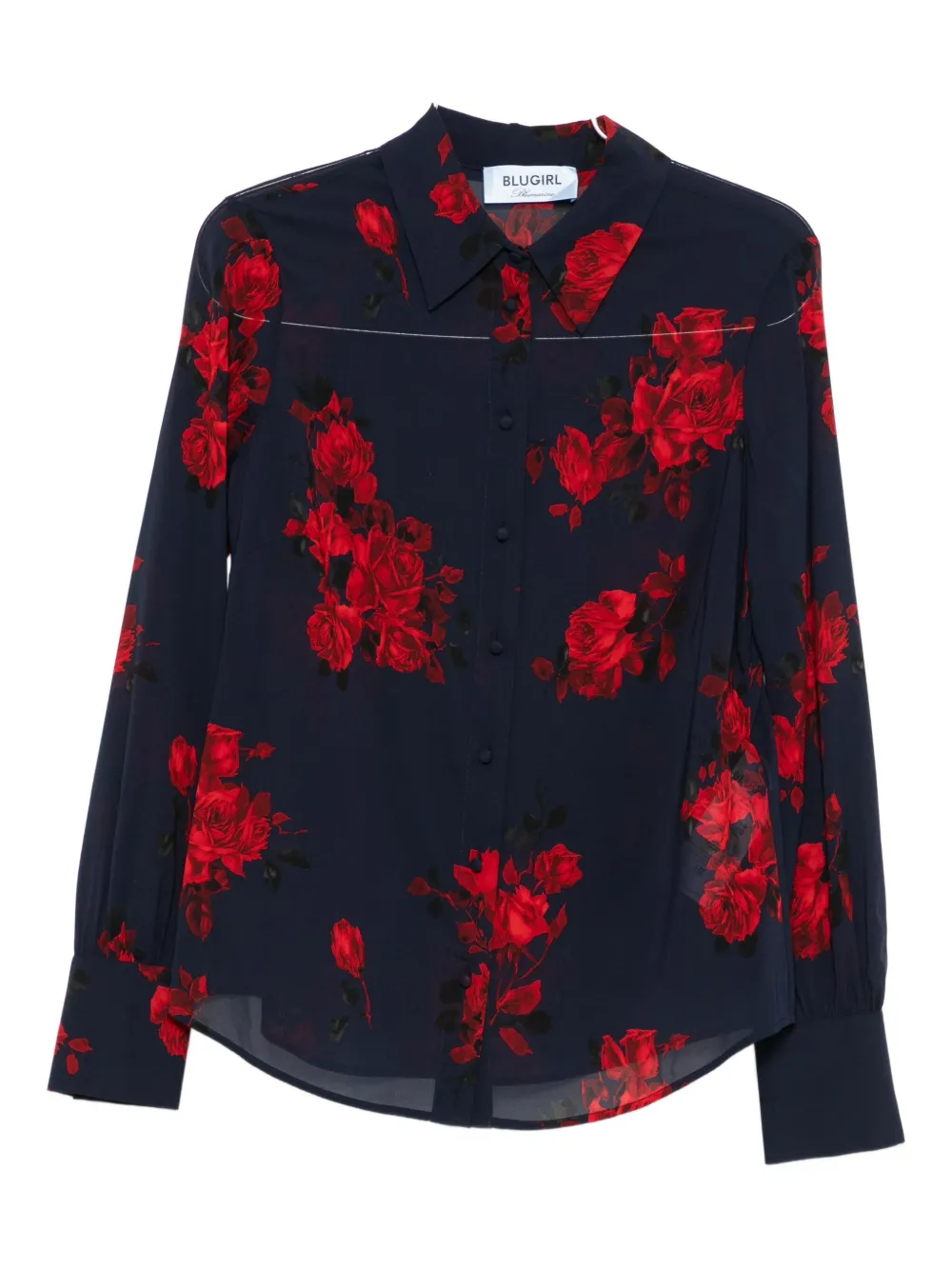 Blugirl Silk Blend Blouse With Floral Prints In Black