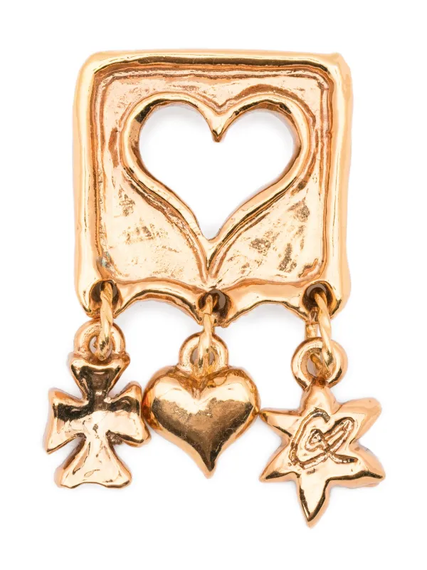 Christian Lacroix Pre-owned 2000s Heart Charms Brooch in Gold