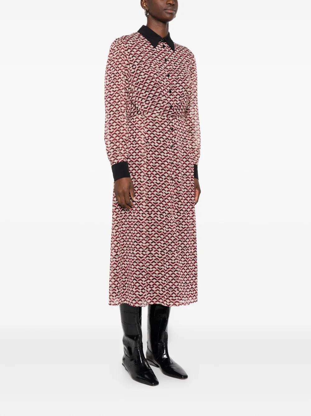 LIU JO Jurk met geometrisch patroon en kraag Beige