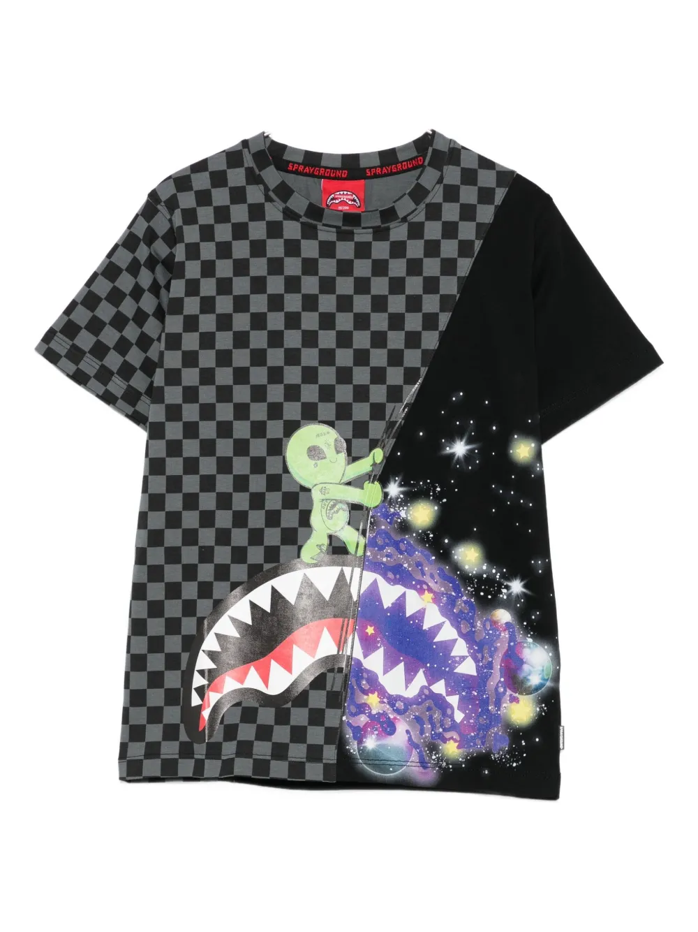 Sprayground Kid Kids' Checkerboard-pattern T-shirt In Black