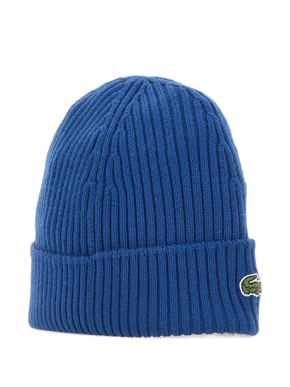 Lacoste ribbed logo-patch beanie - Blauw