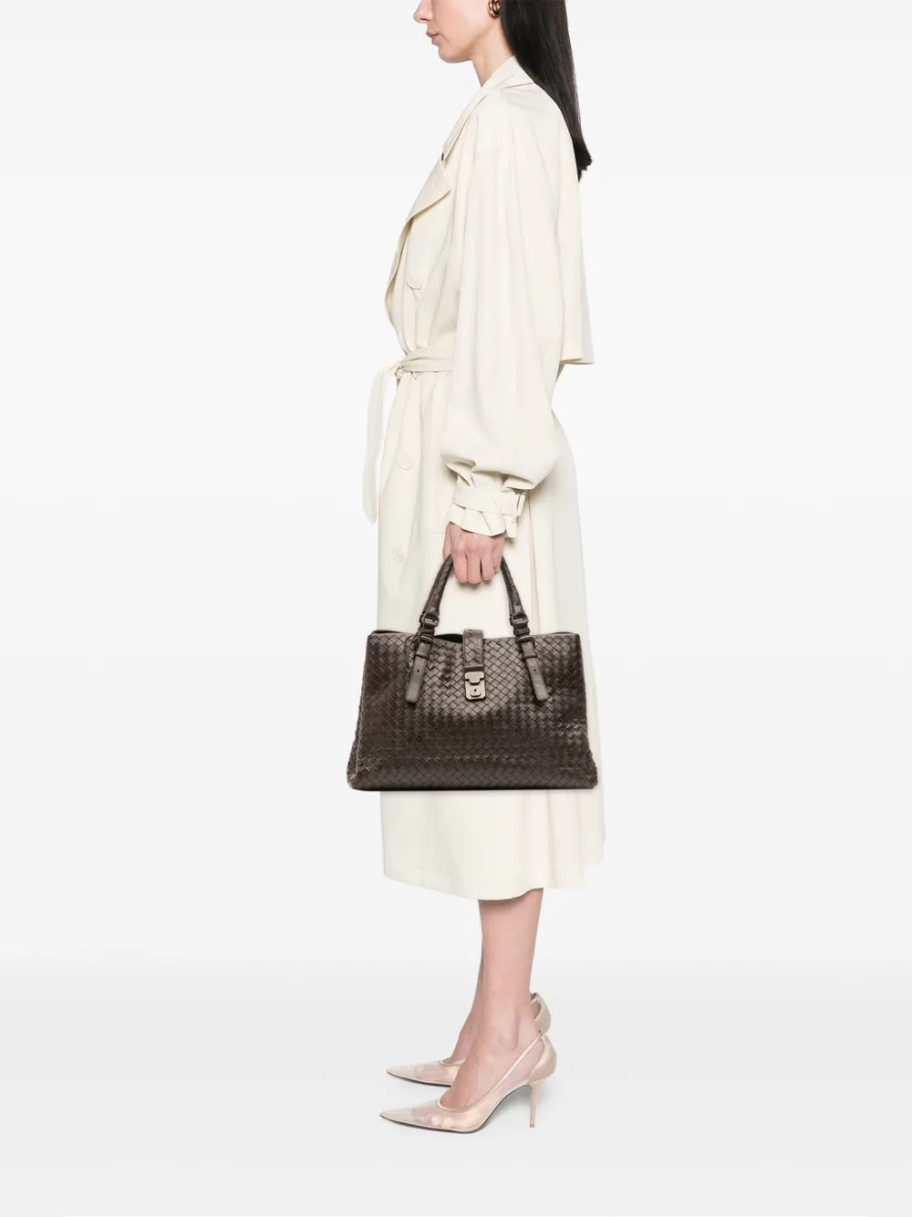 Pre-owned Bottega Veneta 2011 Medium Nappa Intrecciato Roma Tote Bag In Brown