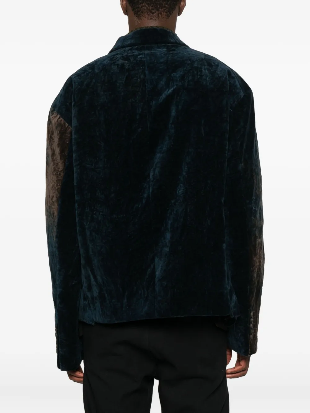 Ziggy Chen Gathered Velvet Blazer In Blue