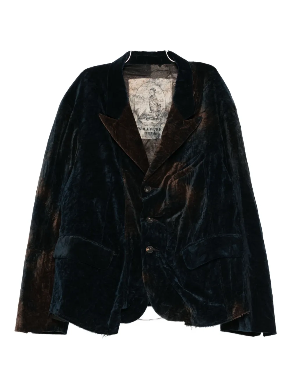 Ziggy Chen Gathered Velvet Blazer In Blue
