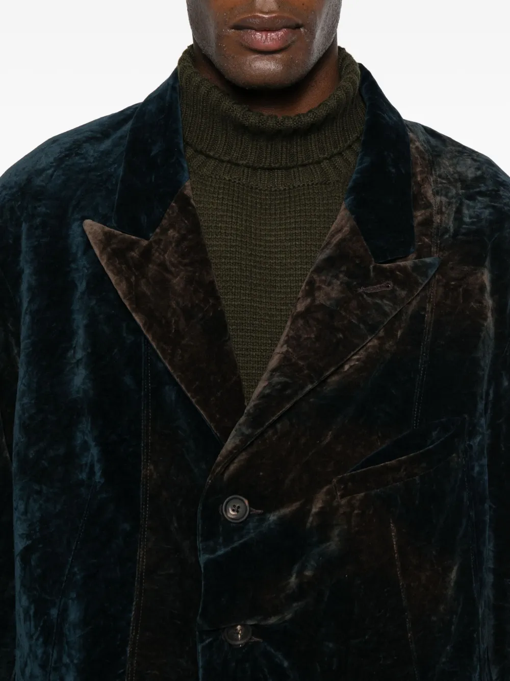 Ziggy Chen Gathered Velvet Blazer In Blue