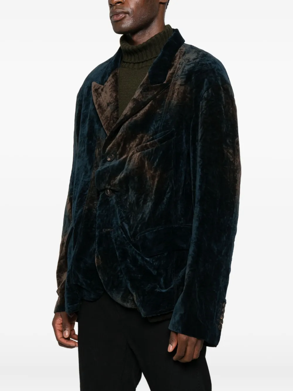 Ziggy Chen Gathered Velvet Blazer In Blue