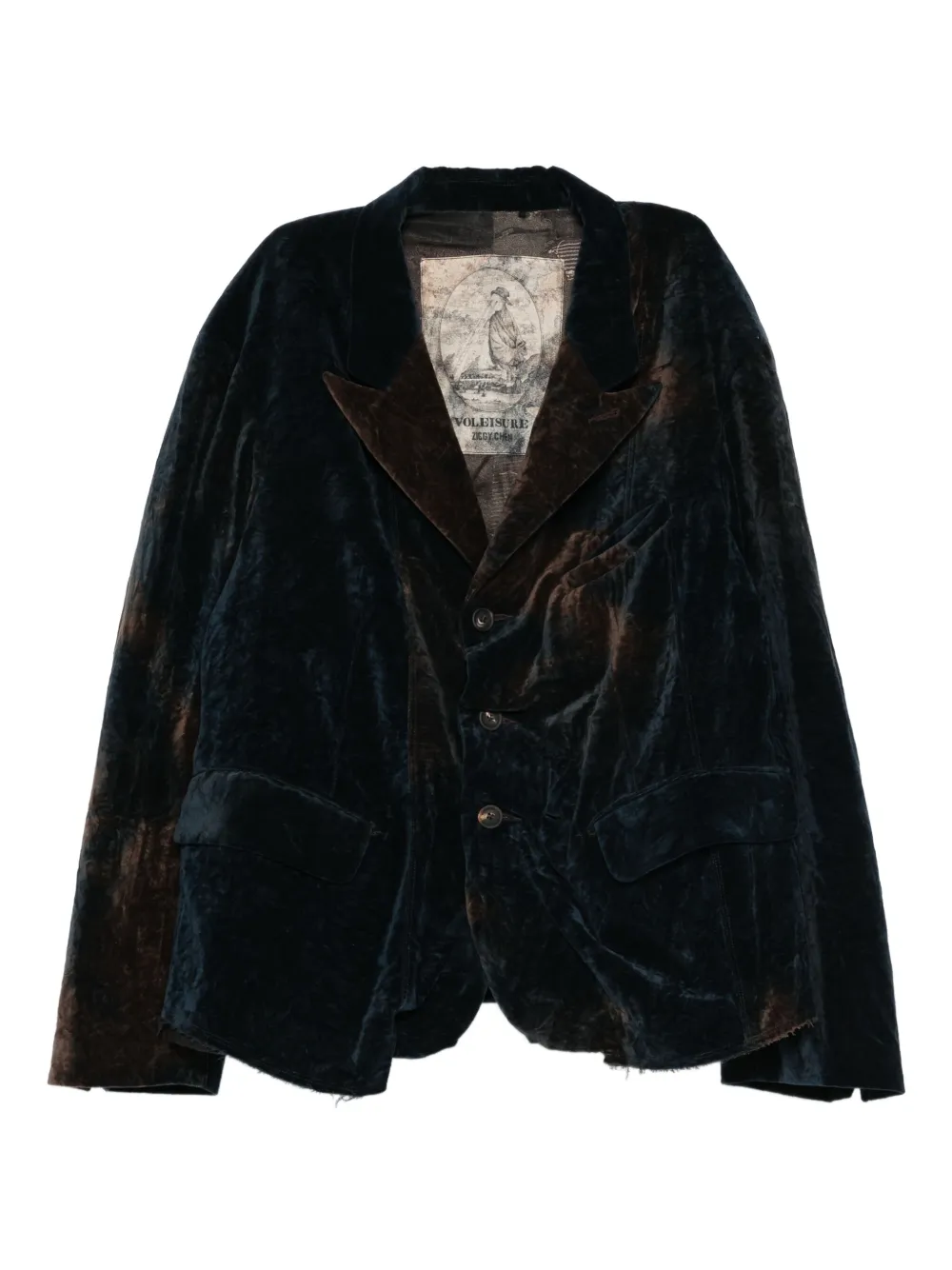 Ziggy Chen gathered velvet blazer | Blue | Image 1