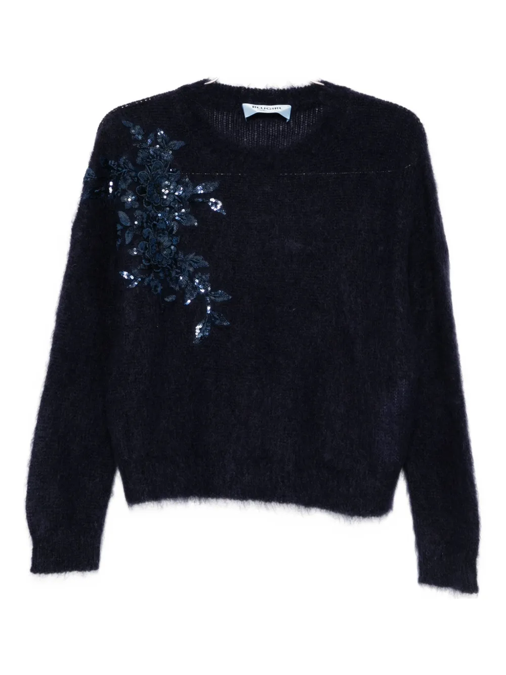 Blugirl Classic Knit Sweater With Round Neckline In Blue