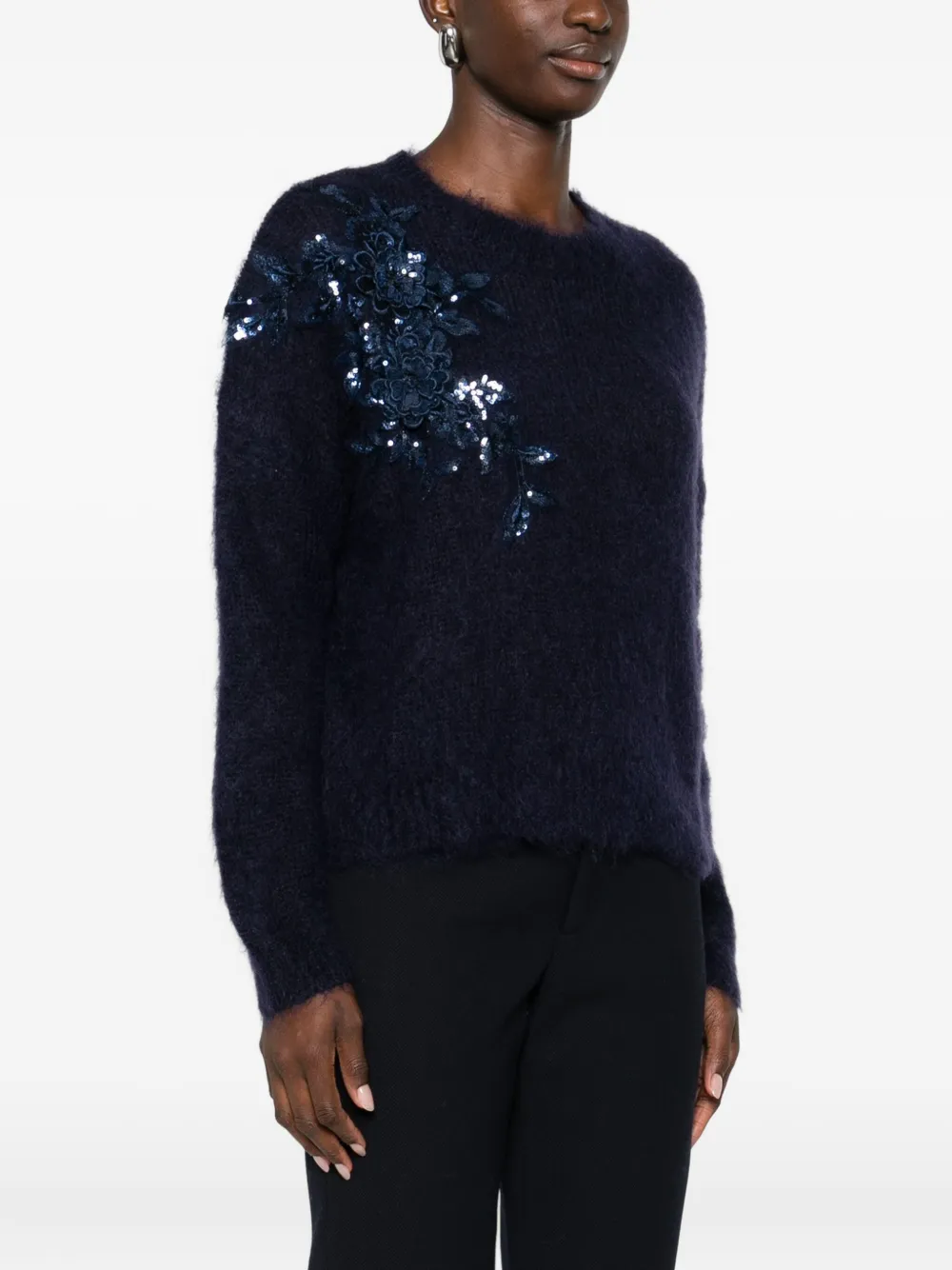 Blugirl Classic Knit Sweater With Round Neckline In Blue