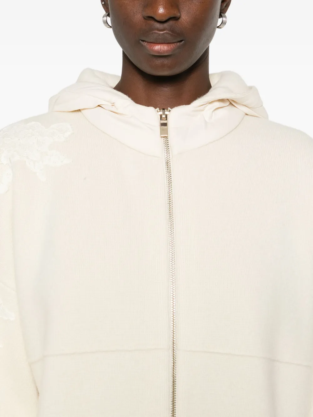 Blugirl Relaxed Fit Wool Coat With Embroidered Sleeves In White