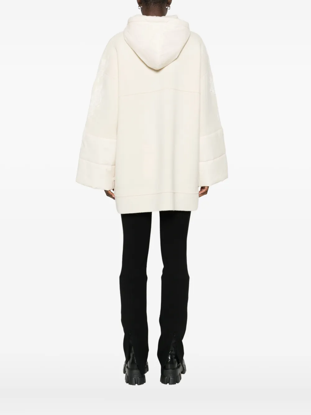 Blugirl Relaxed Fit Wool Coat With Embroidered Sleeves In White