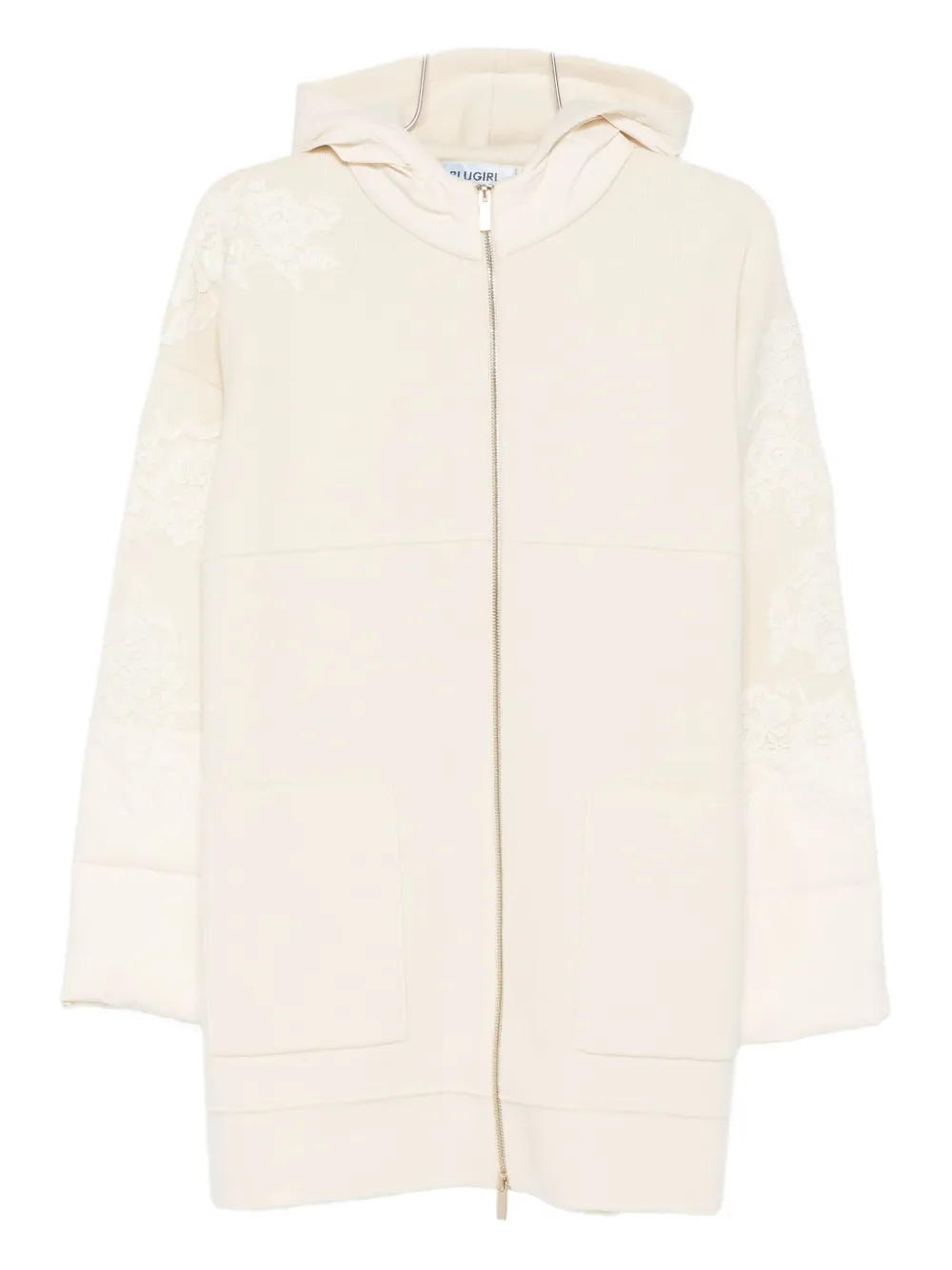 Blugirl Relaxed Fit Wool Coat With Embroidered Sleeves In White
