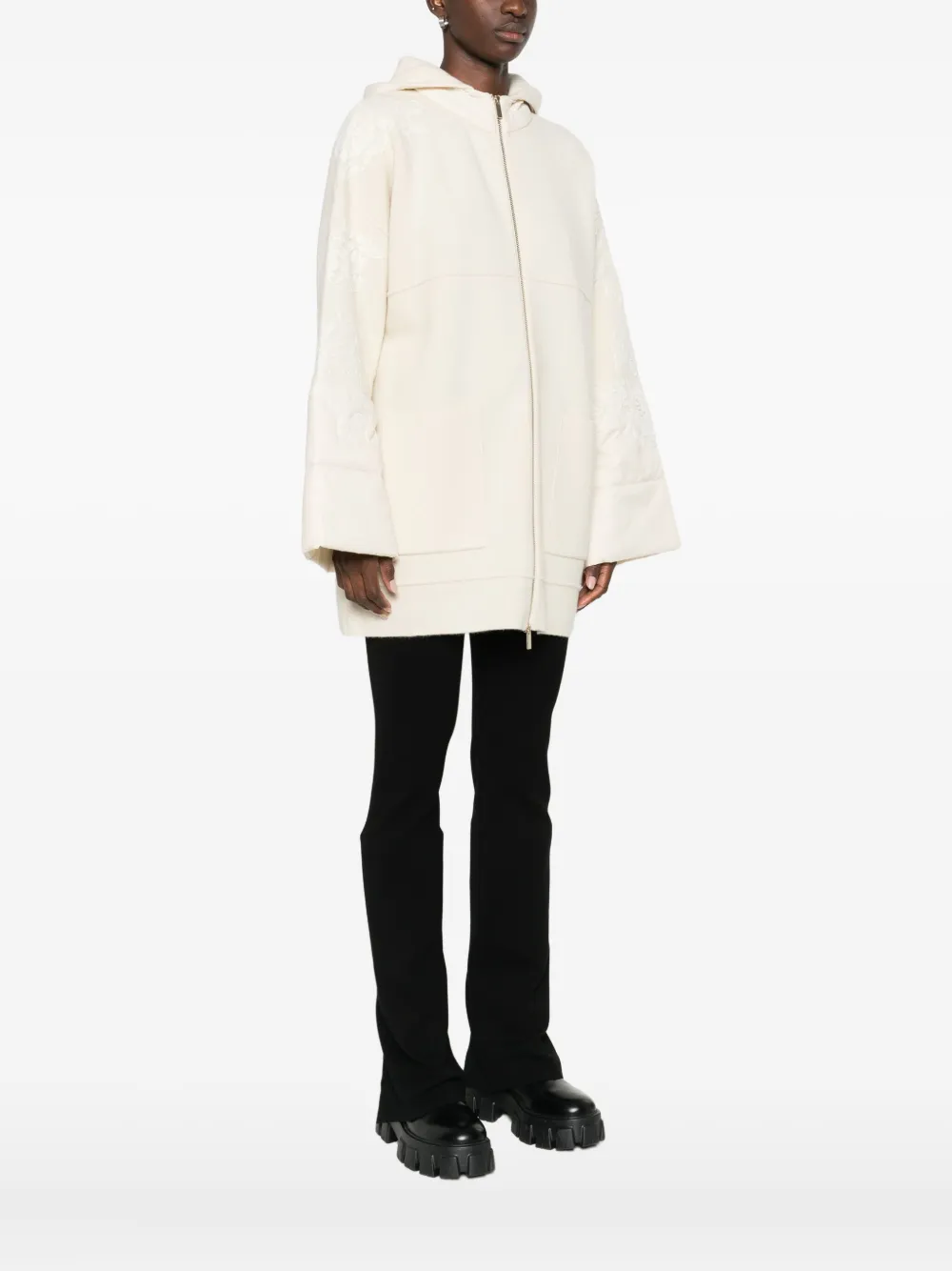 Blugirl Relaxed Fit Wool Coat With Embroidered Sleeves In White