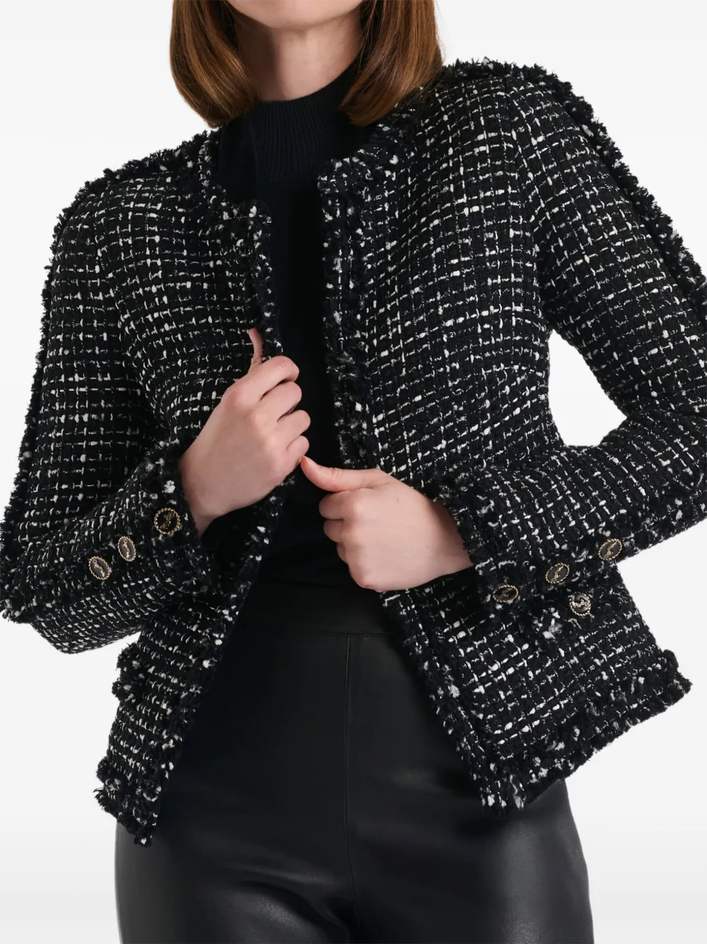 Weill Paris Fringed Tweed Jacket In Black