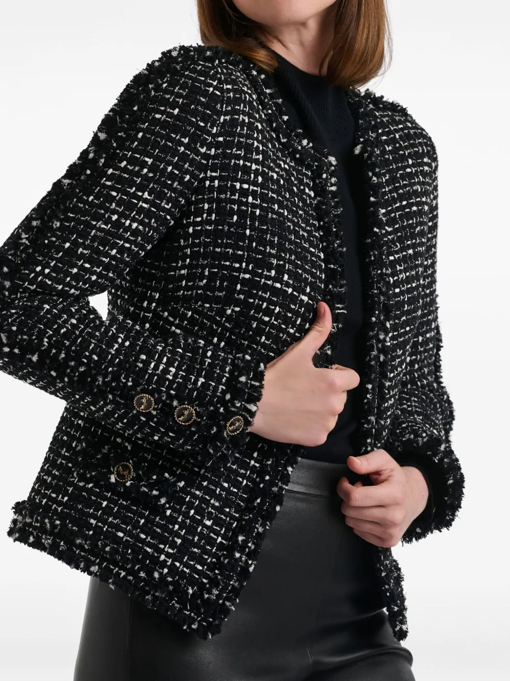 Weill Paris Fringed Tweed Jacket In Black