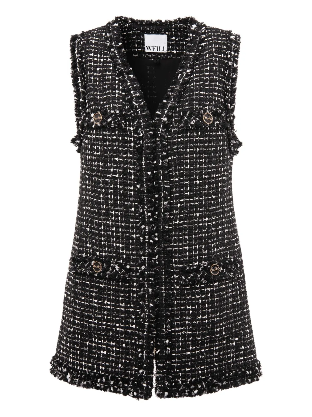 WEILL PARIS fringed tweed sleeveless jacket | Black | Image 1