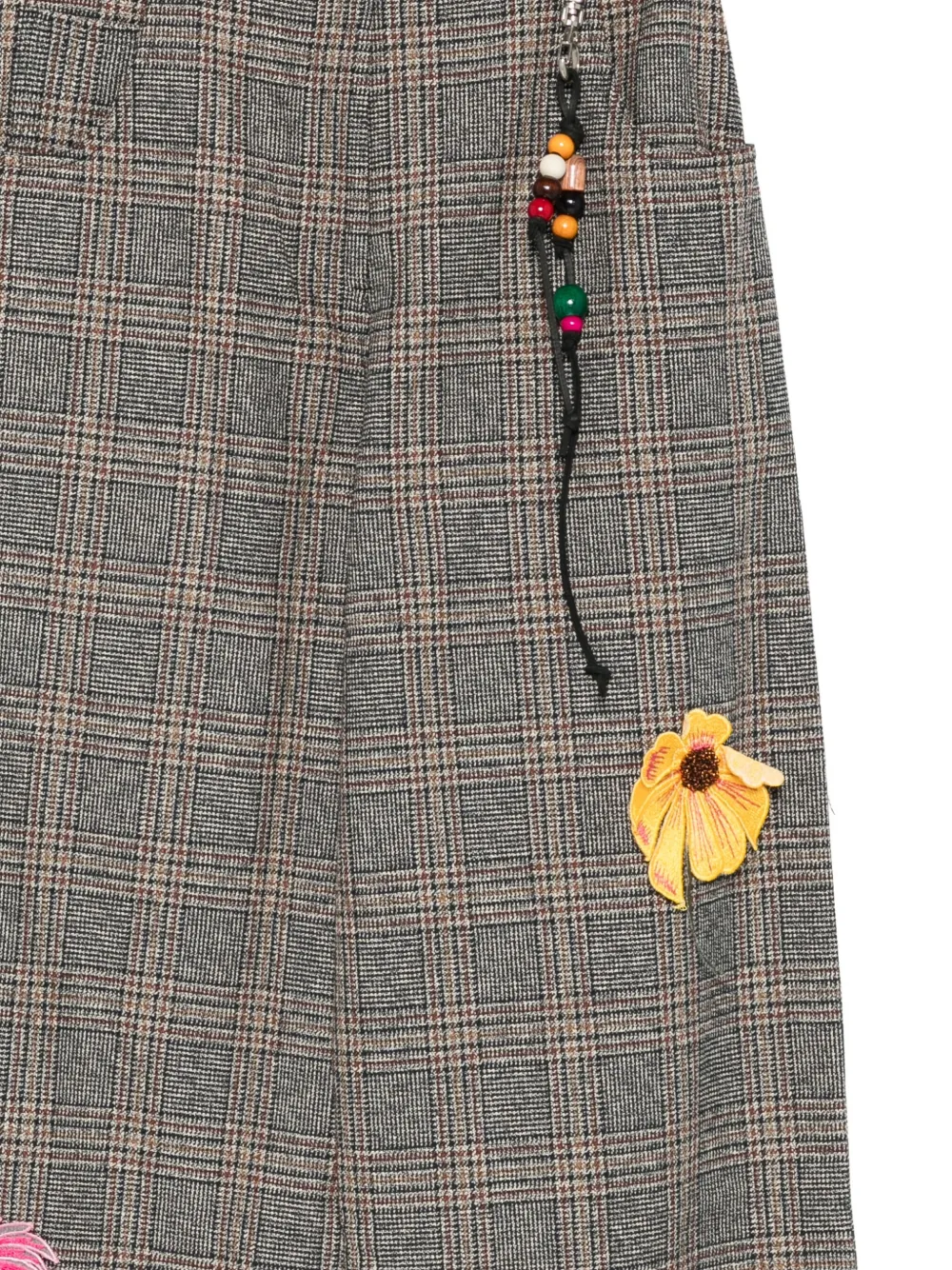 Song For The Mute Floral-appliqué Checked Trousers In Brown