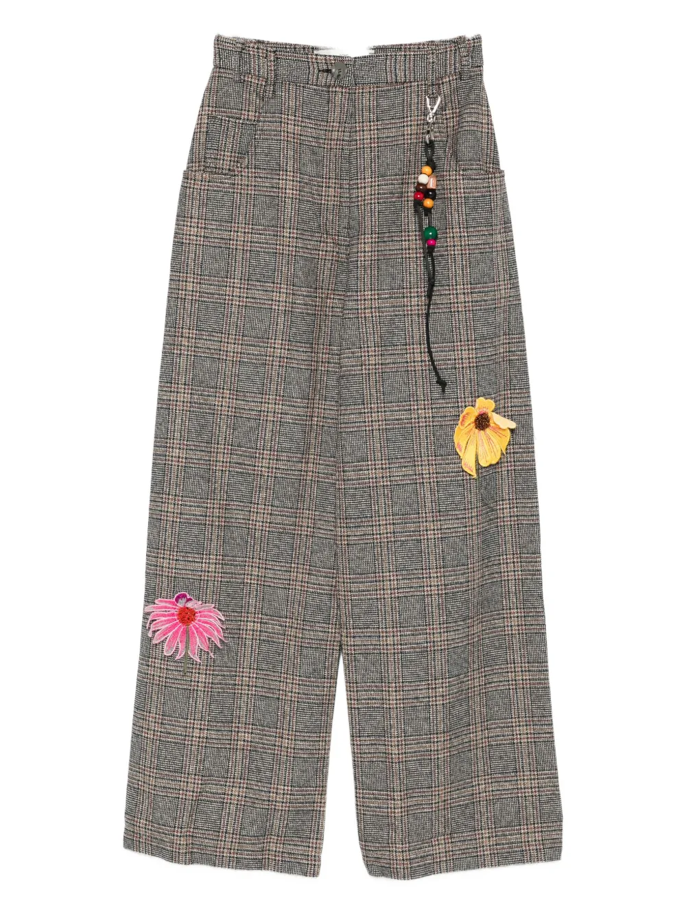 Song For The Mute floral-appliqué checked trousers | Brown | Image 1