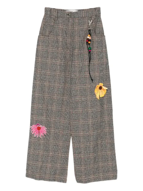 Song For The Mute floral-appliqué checked trousers