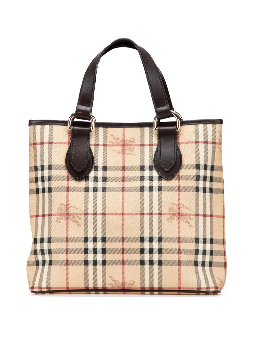 Pre-owned Burberry 2000-2017 Haymarket Check Coated Canvas Tote Bag In Brown