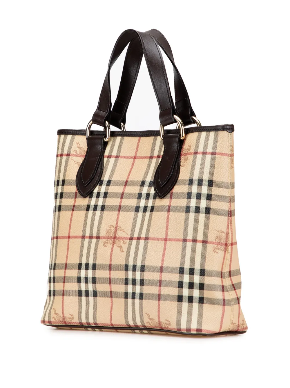 Pre-owned Burberry 2000-2017 Haymarket Check Coated Canvas Tote Bag In Brown