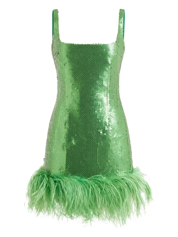 green sequin feather dress Sequin Green Diamond Feather Gown – Rene' Tyler Plus Sizes 12 & Above main image 0