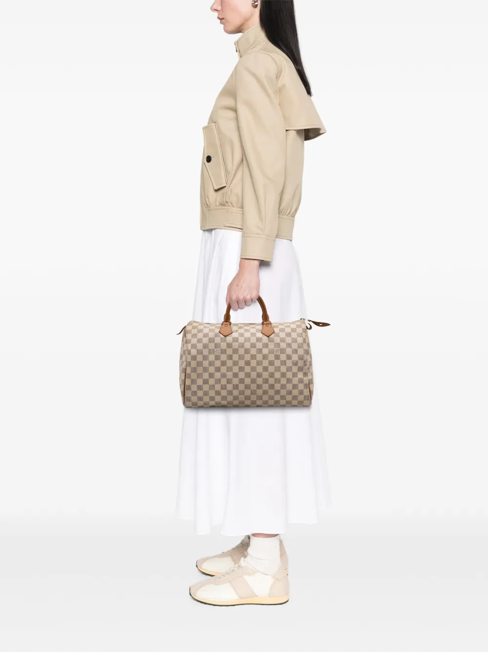 Pre-owned Louis Vuitton 2011 Damier Azur Speedy 35 Boston Bag In White