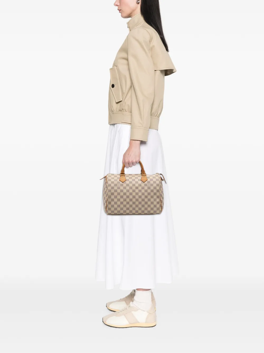 Pre-owned Louis Vuitton 2011 Damier Azur Speedy 30 Boston Bag In White