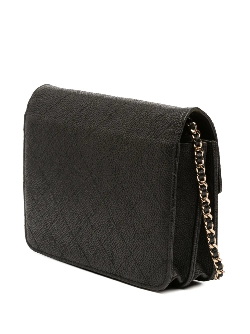 Pre-owned Chanel 2018 Paris-cuba Square Quilted Caviar Thread Around Wallet On Chain Crossbody Bag In Black