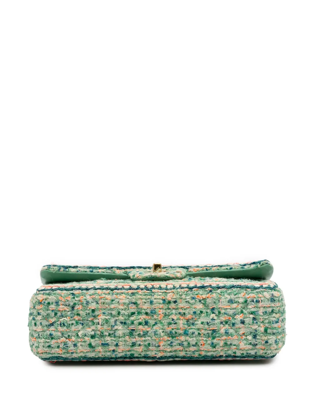 Pre-owned Chanel 2019 Medium Classic Quilted Tweed Braided Double Flap Shoulder Bag In Green