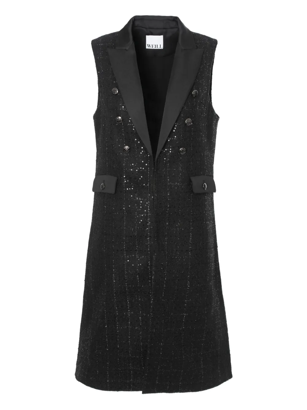 WEILL PARIS tweed sleeveless dinner gilet | Black | Image 1