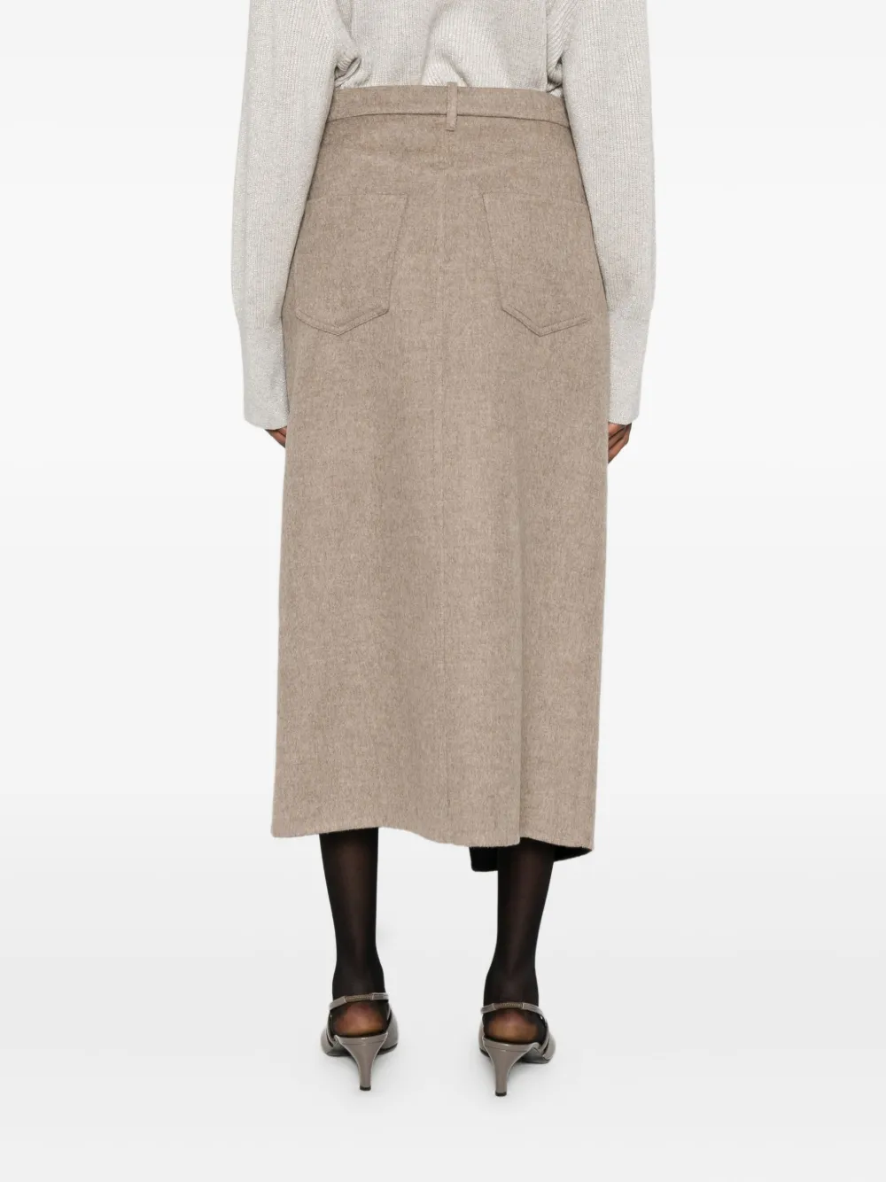Brunello Cucinelli Asymmetric Brushed-wool Midi Wrap Skirt In Brown