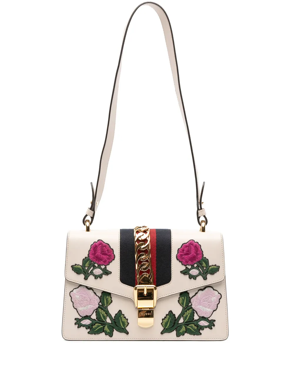 Gucci Pre-Owned 2016-2025 Small Floral Embroidered Leather Sylvie satchel | White | Image 1