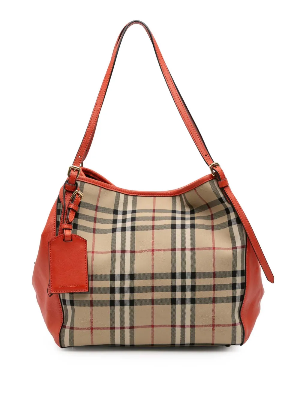 Pre-owned Burberry 2021-2025 Small Haymarket Check Canvas And Leather Canterbury Tote Bag In Brown