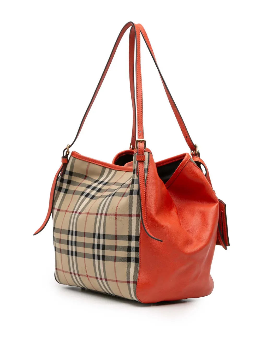 Pre-owned Burberry 2021-2025 Small Haymarket Check Canvas And Leather Canterbury Tote Bag In Brown