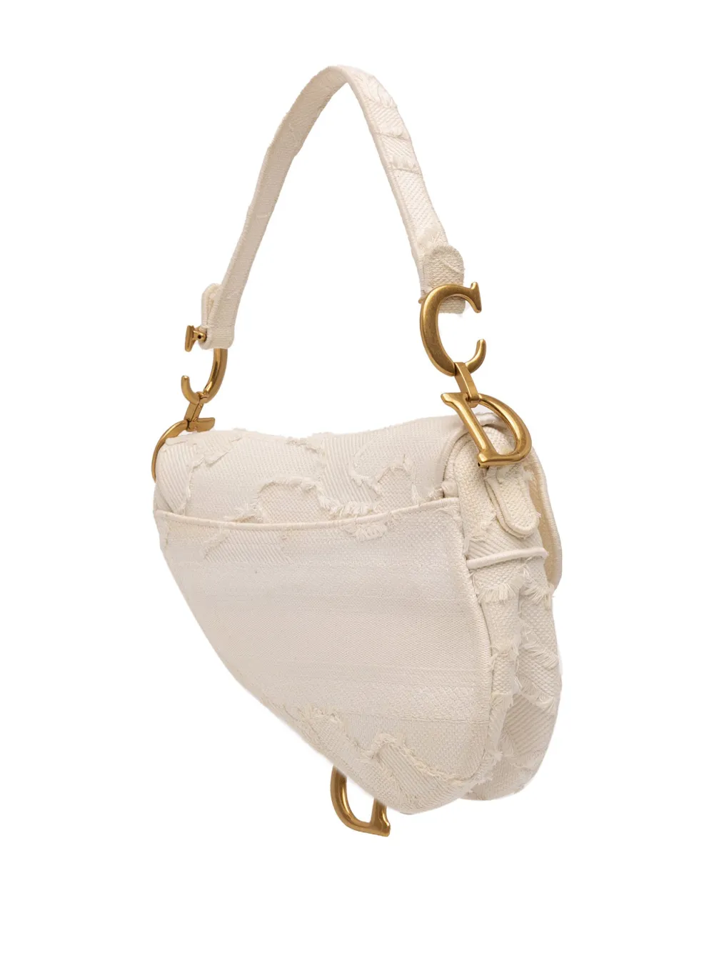 Pre-owned Dior 2020 Mini Canvas Embroidered Camouflage Saddle Bag Shoulder Bag In White