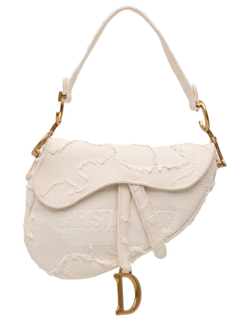 Pre-owned Dior 2020 Mini Canvas Embroidered Camouflage Saddle Bag Shoulder Bag In White