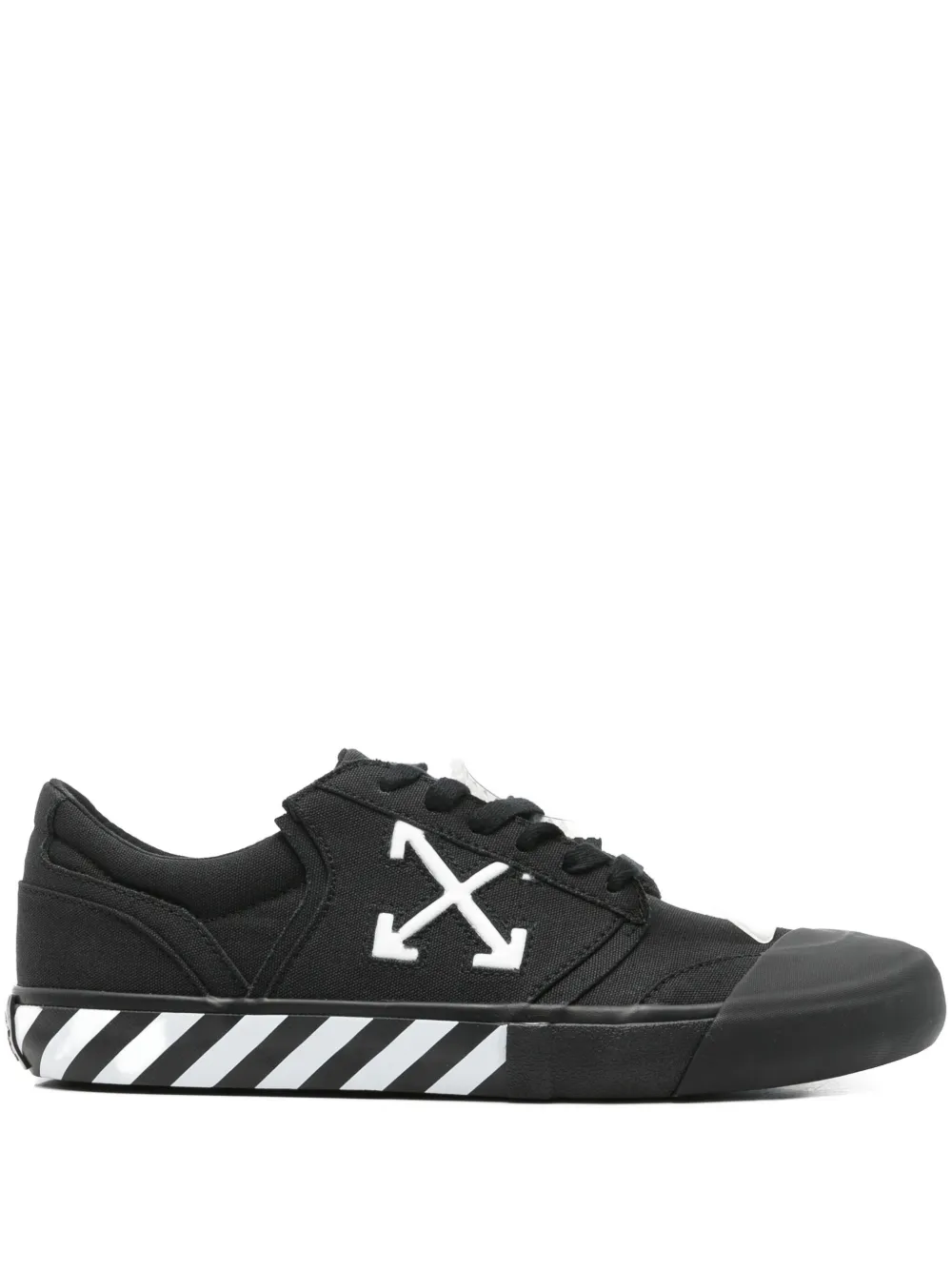 Off-white Low-top Canvas Sneakers Featuring Contrast Stripe In Black